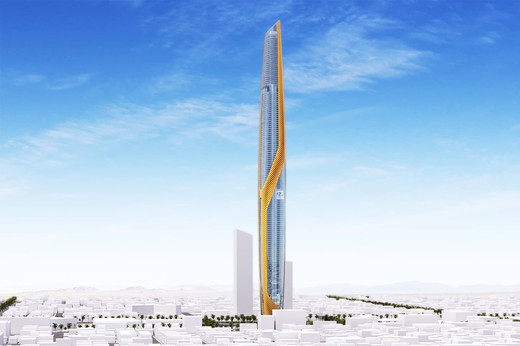 The Blade Tower incorpora mecanismos de energías renovables, siguiendo un sistema modular de paneles diseñados paramétricamente.